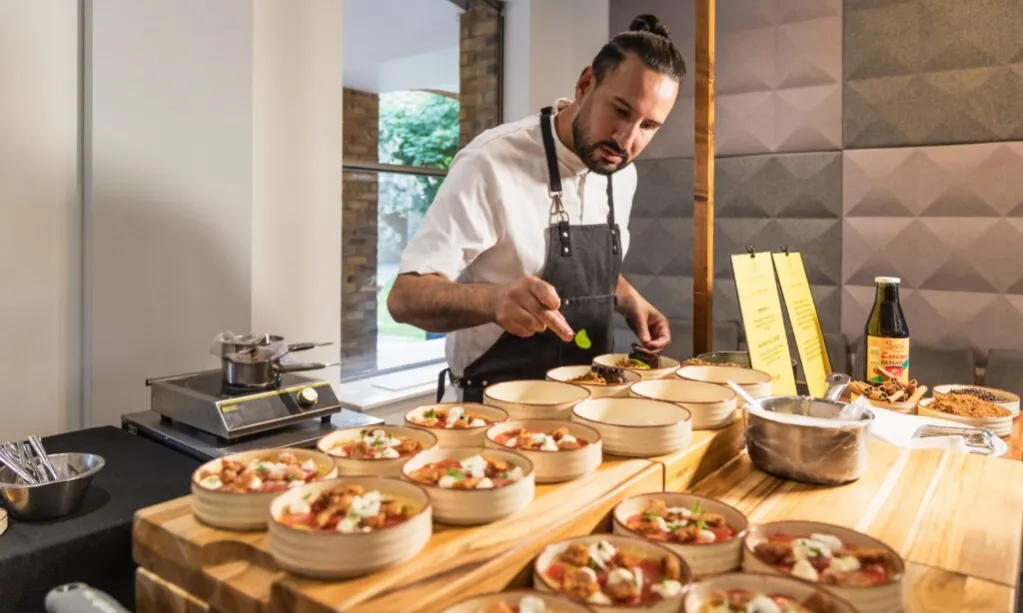 chef preparing food platters